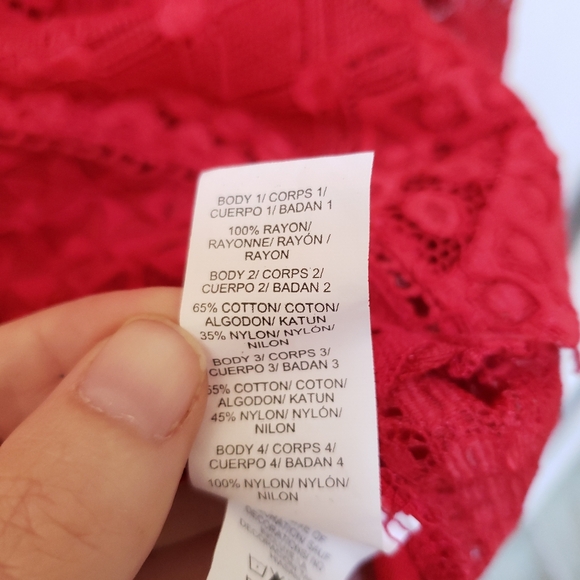 Lucky Brand Red Lace Mix V Neck Button Up 3/4 Sleeve Shirt - Picture 6 of 6